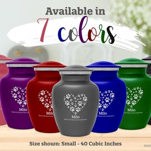 Engraved Pawprint Heart Pet Cremation Urn - 7 Colors, Four Sizes