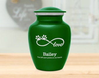 Shamrock Green Infinite Love Heart - Pet Cremation Urn - Four Sizes - Engraved
