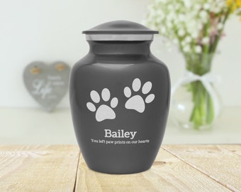 Gray Pawprints - Pet Cremation Urn - Four Sizes Available - Personalized