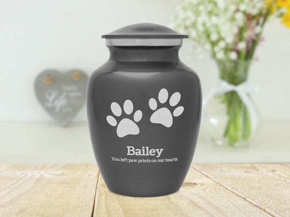 Gray Pawprints Pet Cremation Urn Four Sizes Available Personalized