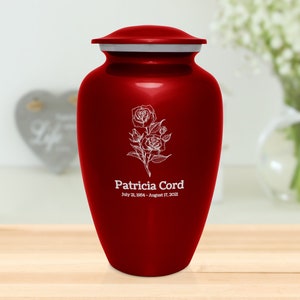 Engraved Rose Cremation Urn - Adult Size Urn for Ashes