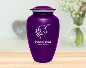 Unicorn Cremation Urn - Engraved - Adult Urn for Ashes - Five Colors Available