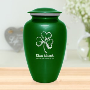 Shamrock Adult Cremation Urn - Engraved - Five Colors Available