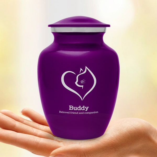 Loving Cat Cremation Urn - Personalized - Five Colors