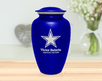 Texas Star Cremation Urn - Two Designs - Four Colors - Engraved - Adult Size