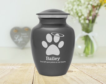 Gray Angel Paw - Pet Cremation Urn - Engraved - Four Sizes Available