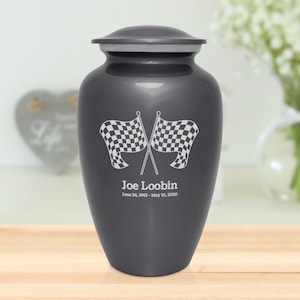 Engraved Checkered Flag Cremation Urn
