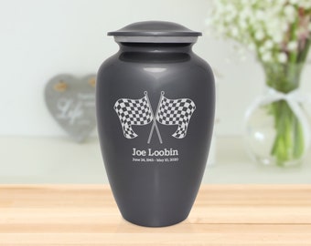 Engraved Checkered Flag Cremation Urn