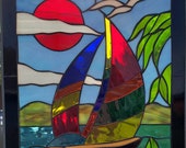 Stained Glass RV Door Window-Sailboat RV Stained Glass Door Window-RV Window-Camper Window-Camper Stained Glass-Sailboat Stained Glass Door