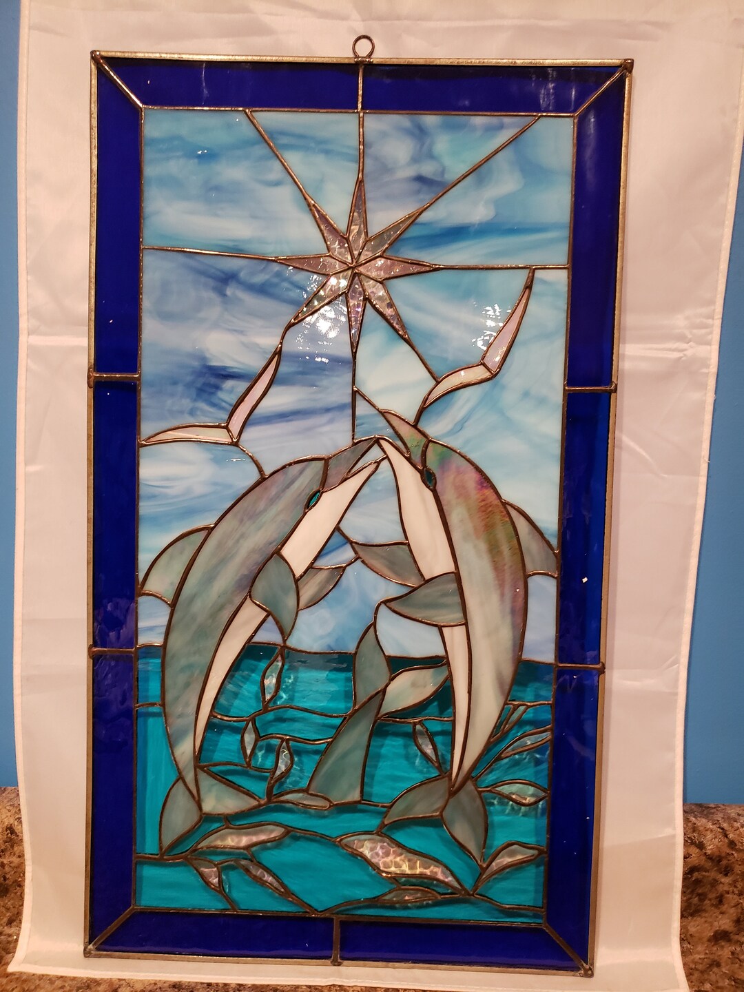 Private Listing Stained Glass RV Door Windowdolphins With Star
