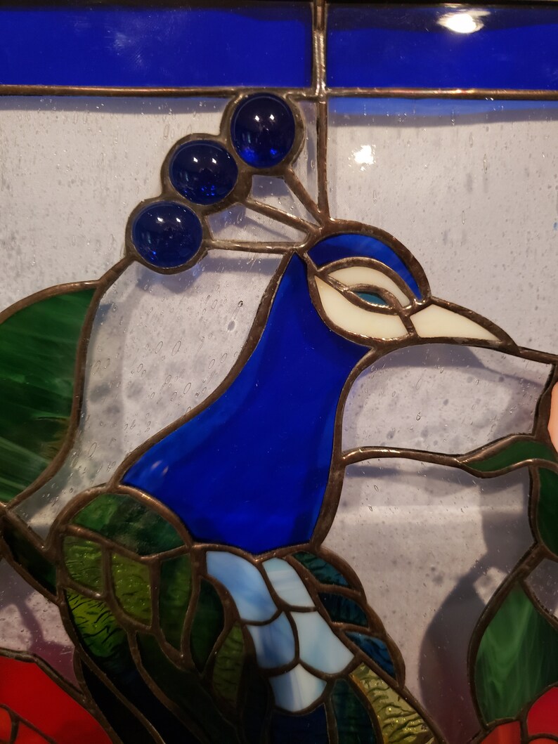 Stained Glass RV Door Window Peacock With Roses RV Stained Etsy
