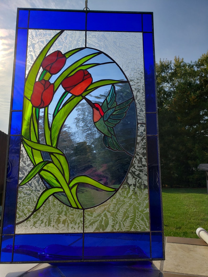 Stained Glass RV Door WindowHummingbird w/Roses RV Stained Etsy