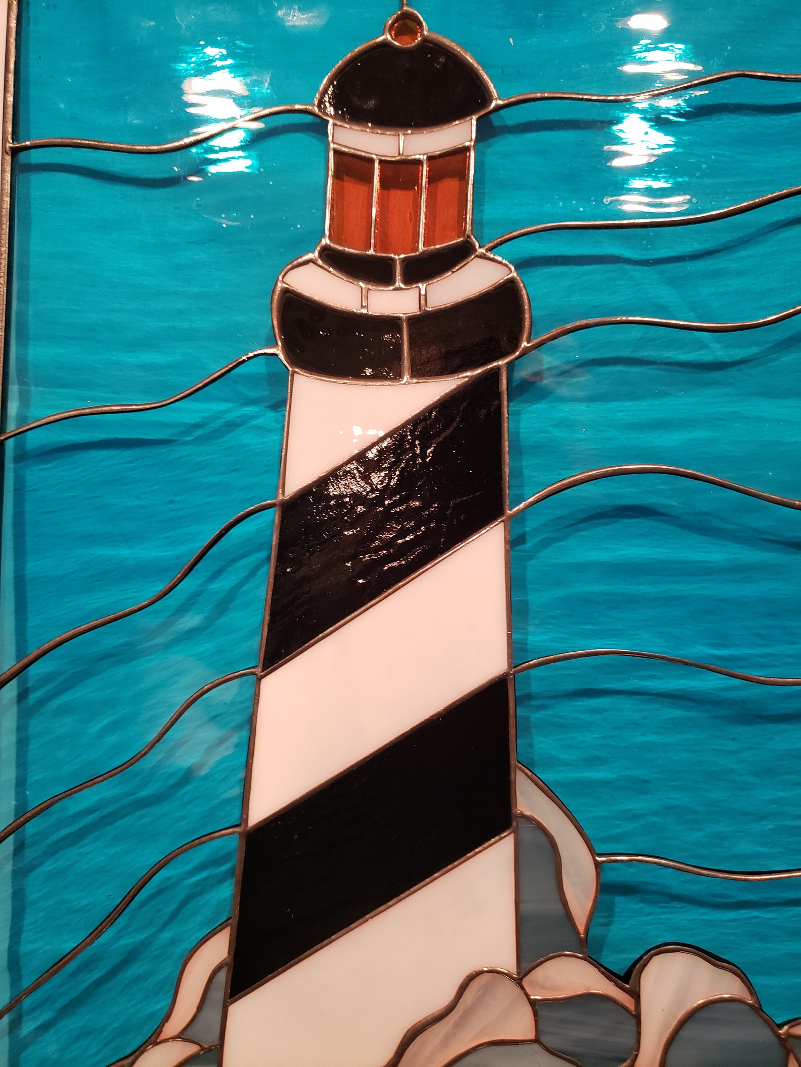 Stained Glass RV Door Window Black Stripped Lighthouse in the Etsy