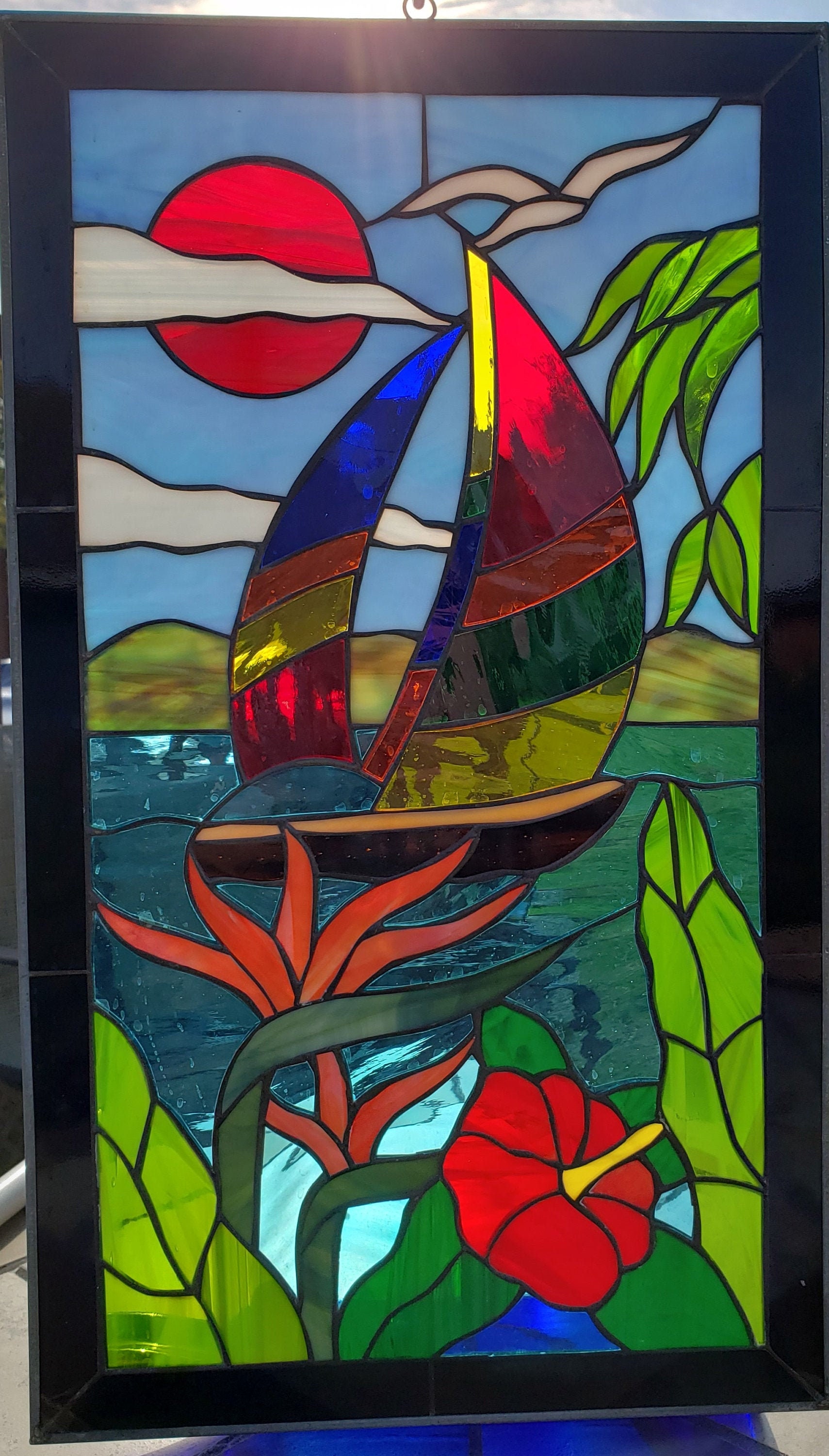 Stained Glass RV Door WindowSailboat RV Stained Glass Door Etsy