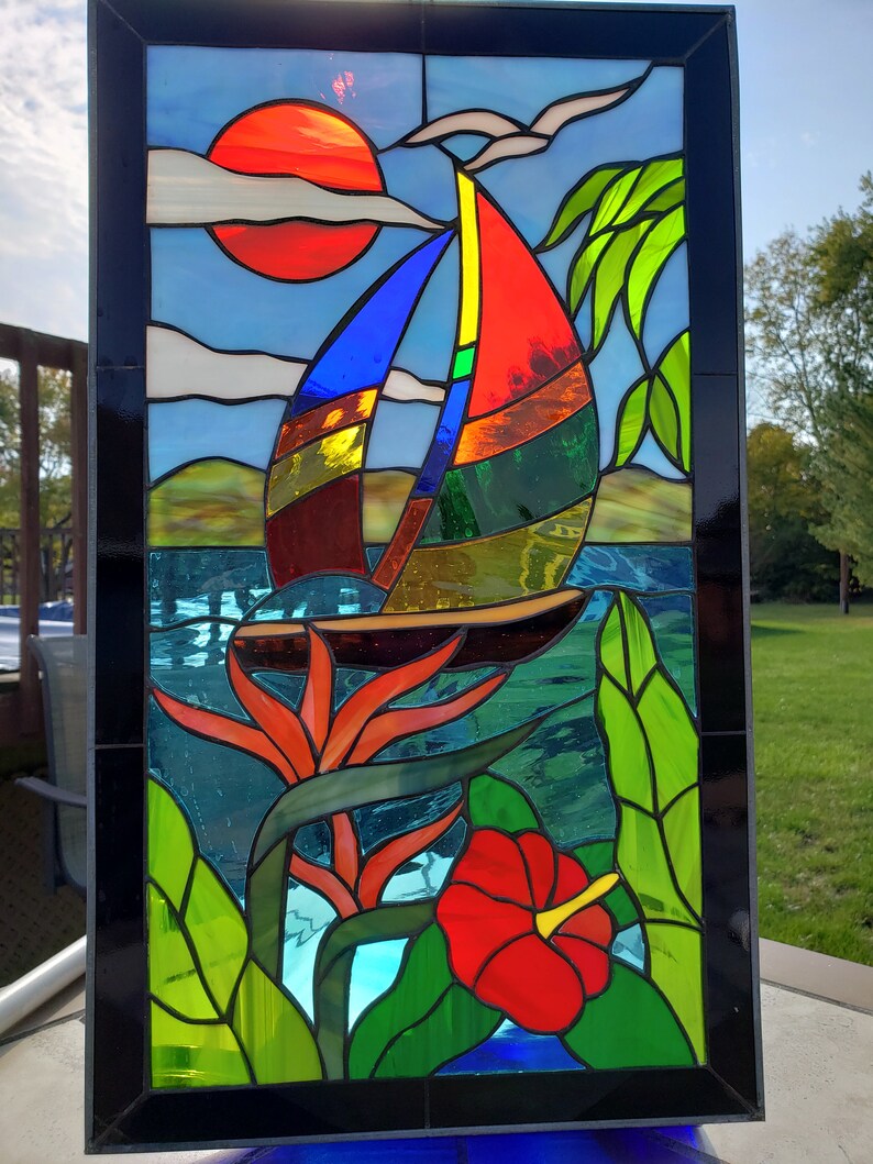 Stained Glass RV Door WindowSailboat RV Stained Glass Door Etsy