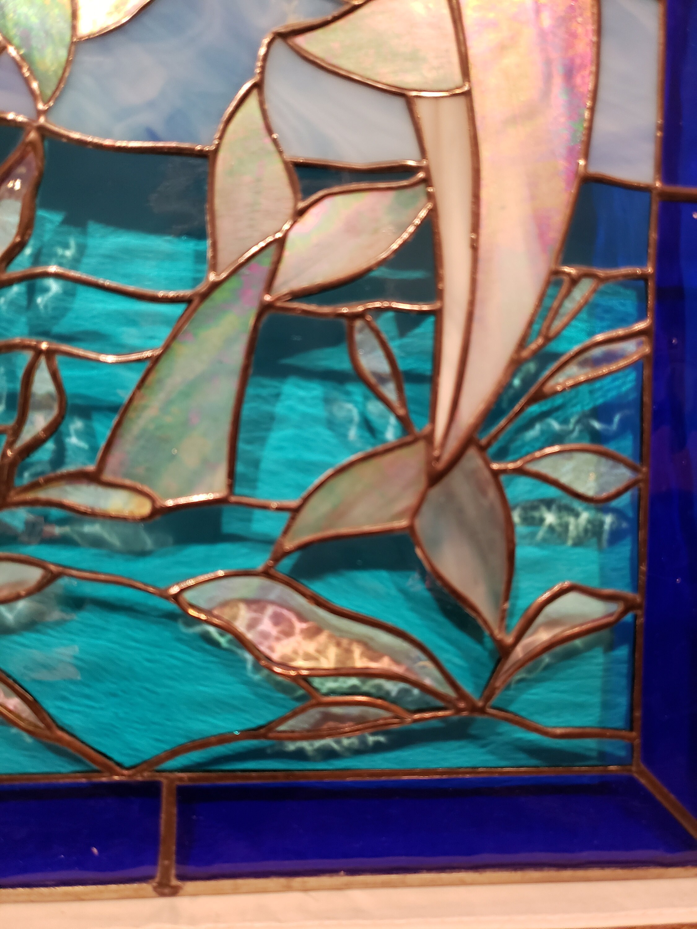Private Listing Stained Glass RV Door Windowdolphins With Star iridescent Glass RV Stained