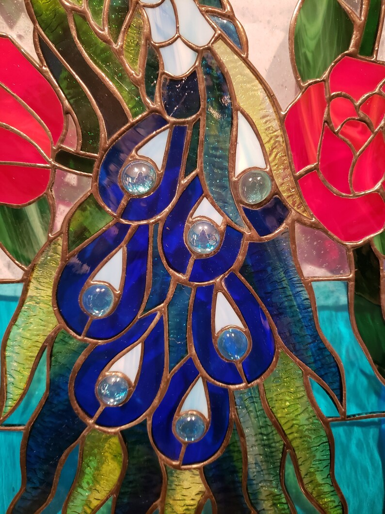 Stained Glass RV Door Window Peacock With Roses RV Stained Etsy