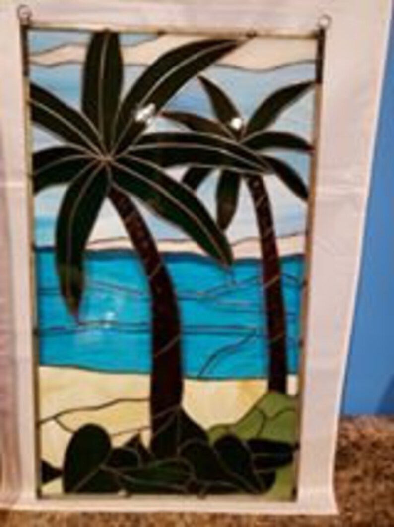 Stained Glass RV Door Windowpalmsdouble Palm W/oceanrv Etsy