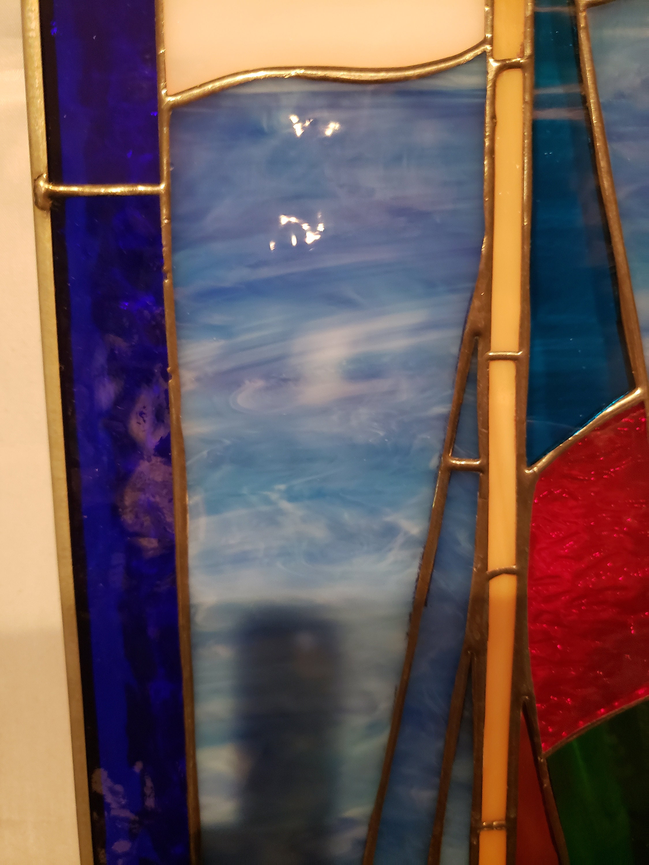 Stained Glass RV Door Window Red Stripped Lighthouse with a Etsy