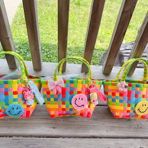 colorful Braided basket tote bag | small bag perfect summer carry around bag, shoulder bag , tote bag