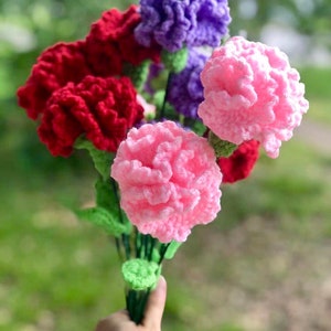 Crocheted carnation flowers multiplie color options