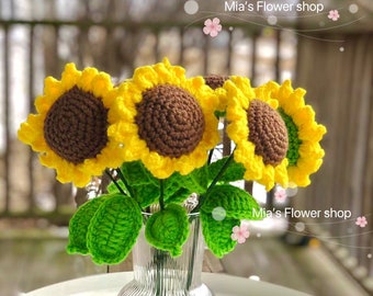 Handmade Crochet Sunflower Stem – Realistic Yarn Flower for Home Décor, Gifts