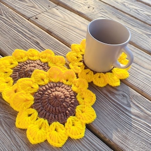 Crochet sunflower tea coasters