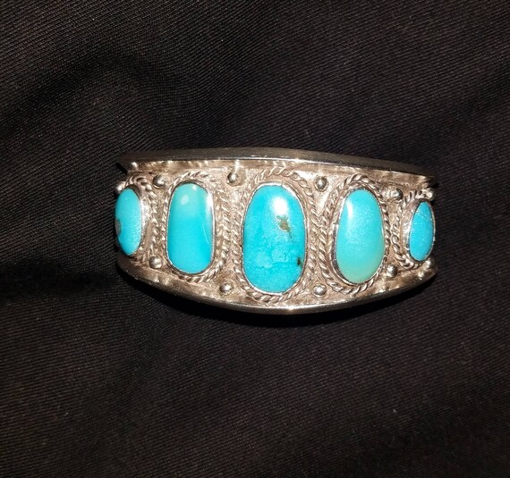 Vintage 1930s sterling silver and turquoise Navaj… - image 1