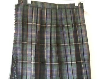 Wool Tartan Pleated Kilt Made in Great Britain 1990s, Lightweight Wool Kilt