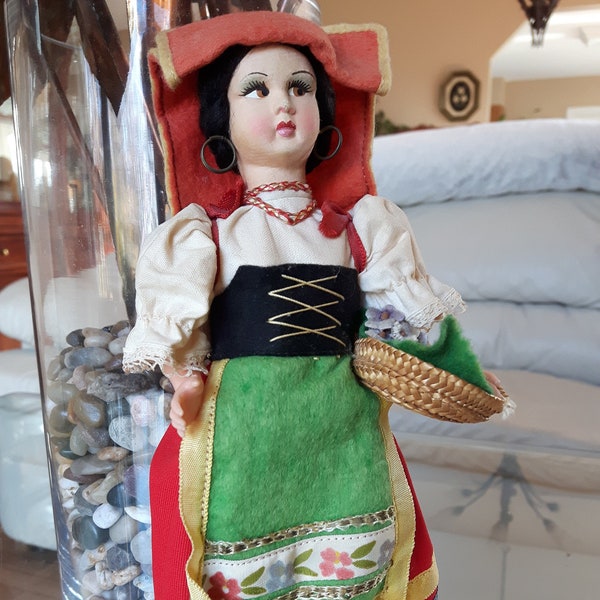 Vintage Magis Roma Souvenir Doll, Vintage Souvenir Girl Doll in Traditional Dirndl Dress