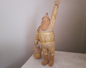Vintage Corn Husk Santa, Corn Husk and Wood Saint Nick, Holiday Folk Art Decor, Corn Husk Doll