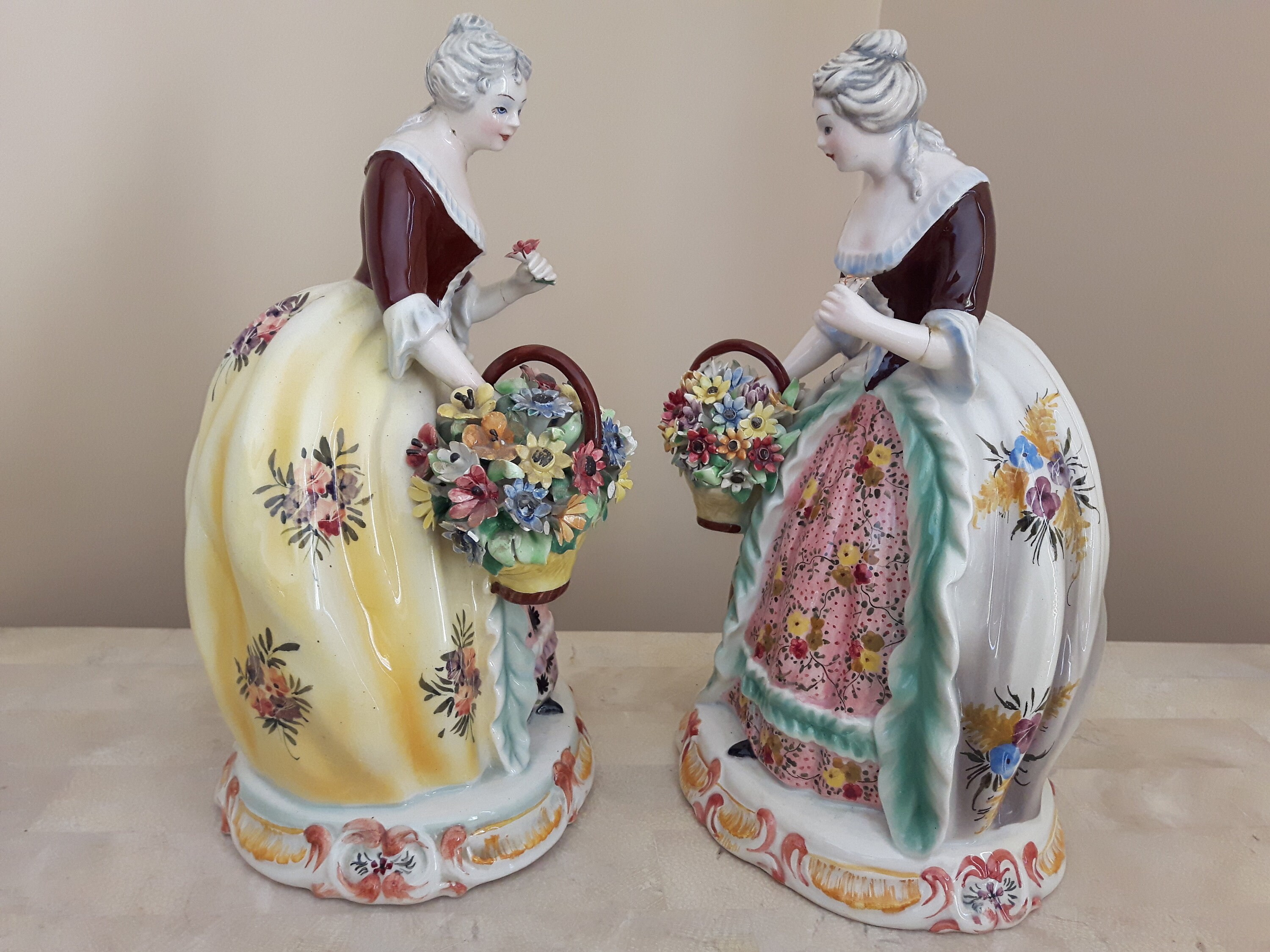 Mid Century Hand Painted Italian Porcelain Figurine, Woman With Flower  Basket Figurine Made in Italy 