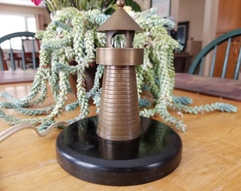 Vintage Brass Lighthouse Lamp, Small Metal Lighthouse Light