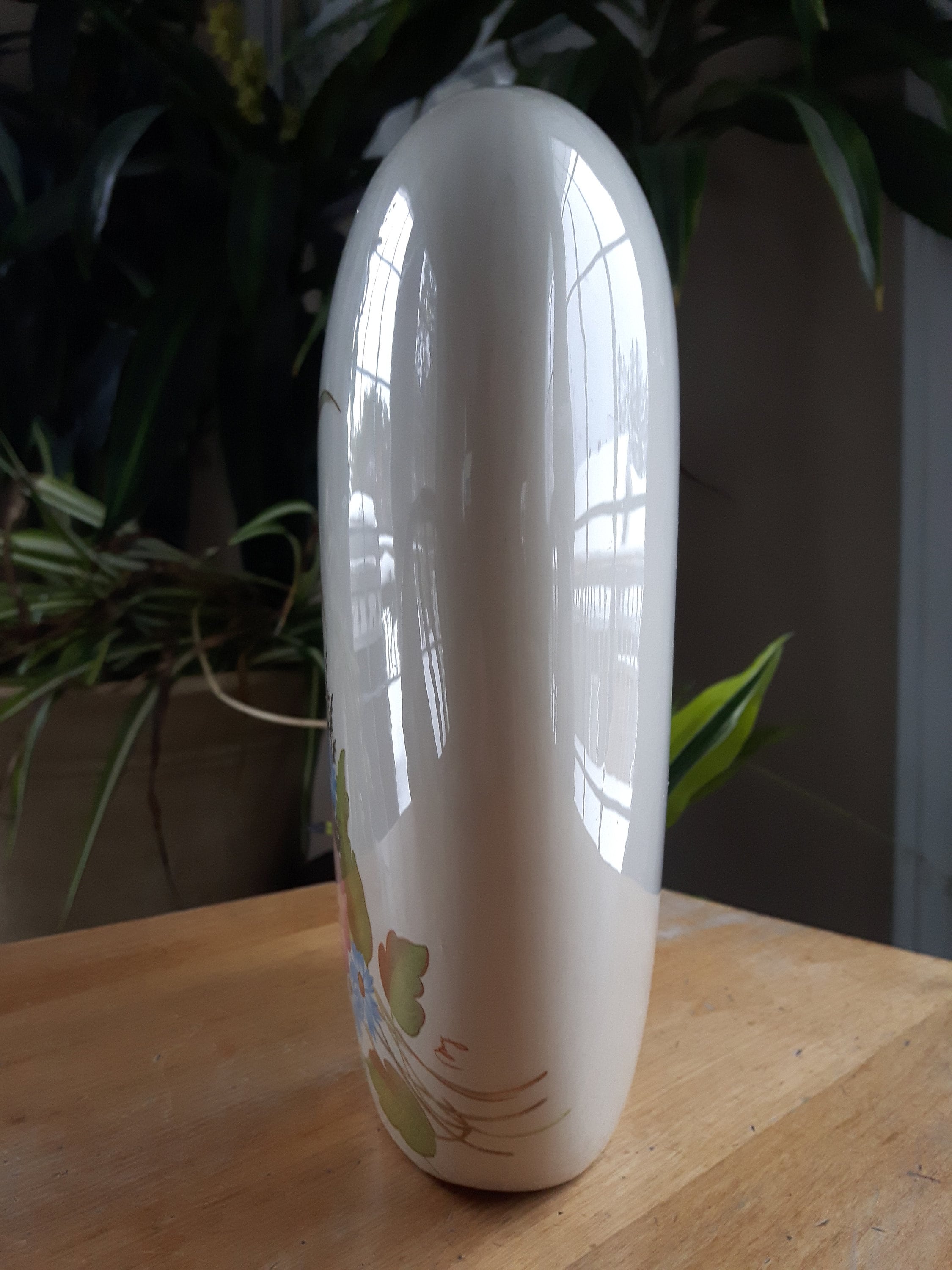 Vintage Thin Oval Ceramic Floral Vase Large Flat Oval Ceramic Etsy