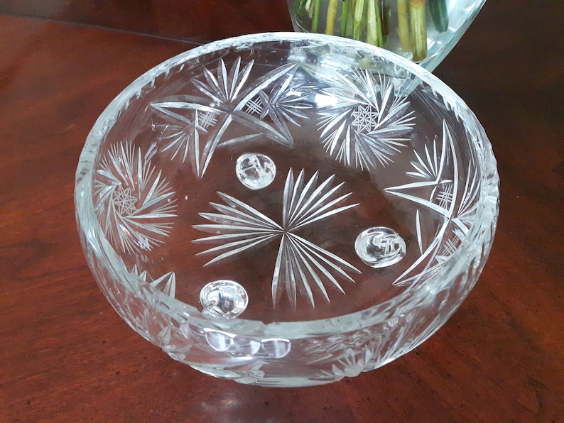 Lead Crystal Footed Pinwheel Bowl Hand Cut Bohemian Crystal Etsy