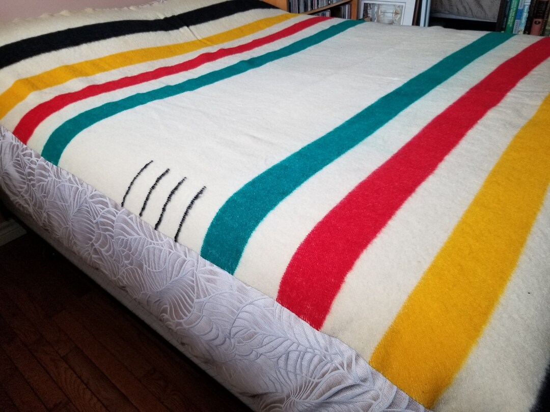 Vintage 1940s All Wool Trapper Point Blanket Made in England, Four