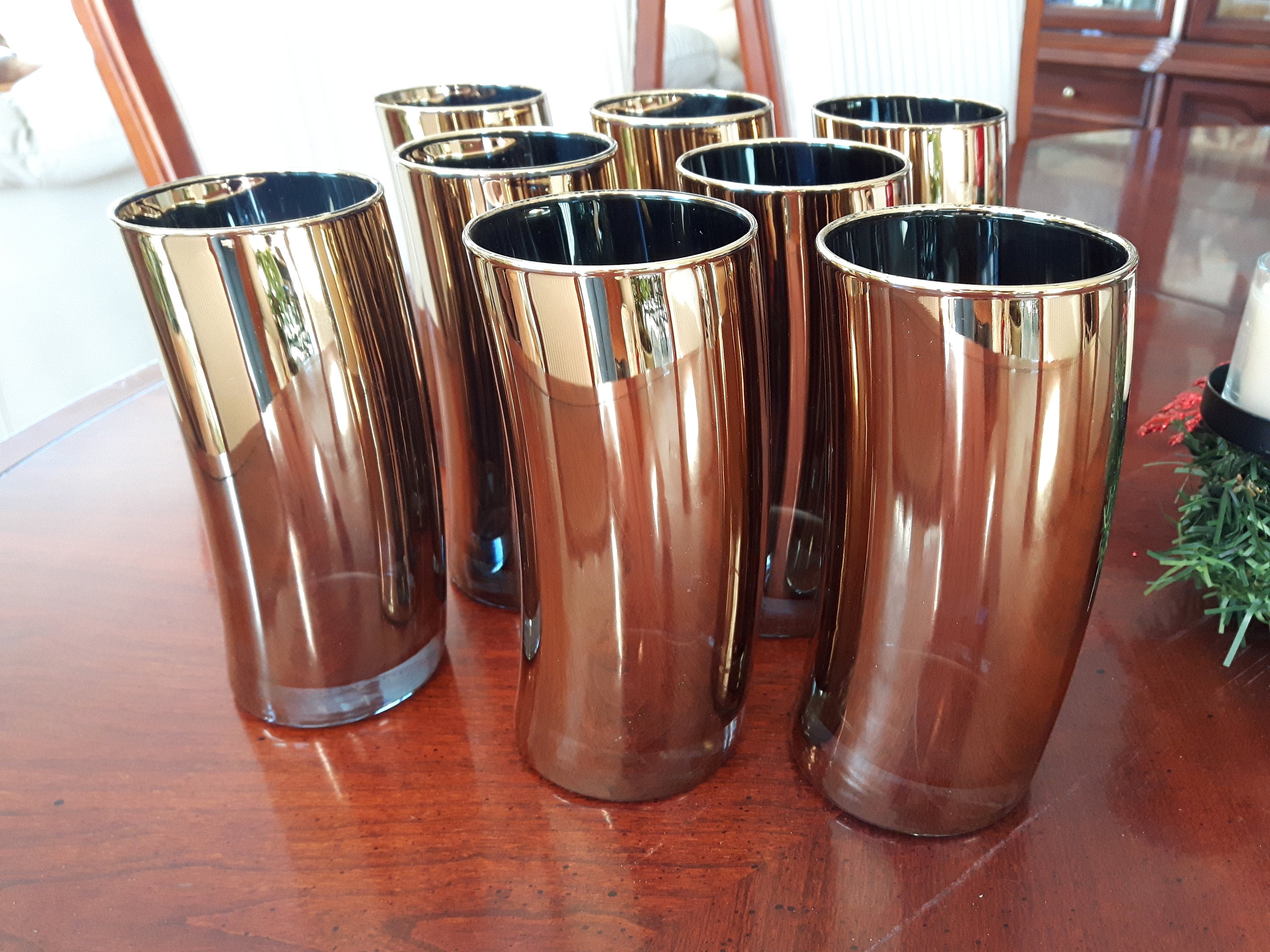 Vintage Gold Curved Drinking Glasses Unique Glass Tumblers Etsy