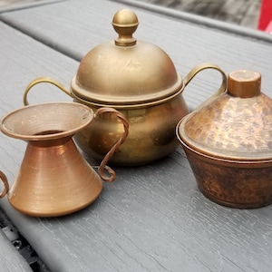 Miniature Brass and Copper Pots, Hammered Copper Pot with Lid, Ottone Puro Brass Lidded Pot, Copper Urn, Vintage Miniatures