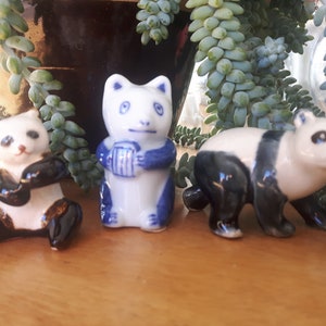 Set of 3 Miniature Ceramic Panda Bears, Vintage Ceramic Panda, Vintage Miniature Collectible Figurines
