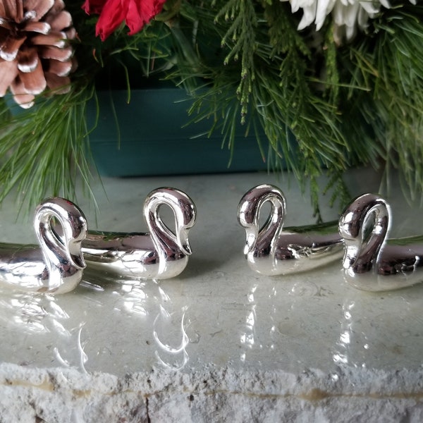 Swan Napkin Ring Set, Set of Four Metal Swan Napkin Weights, Swan Paperweights