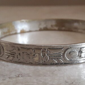 Sterling Silver Bangle Bracelet, Egyptian Hieroglyphics Silver Bracelet image 9