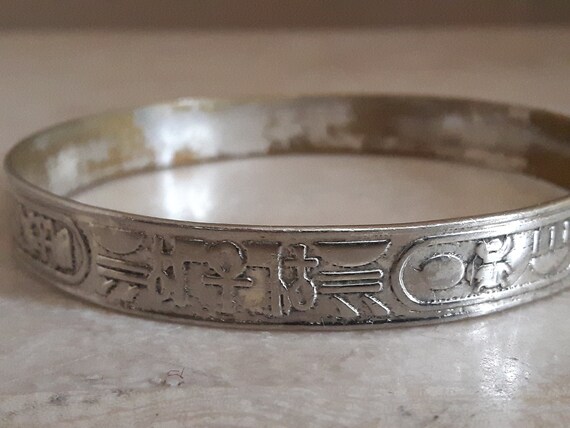 Sterling Silver Bangle Bracelet, Egyptian Hierogl… - image 9