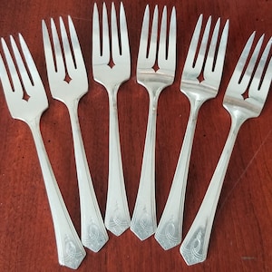 Antique Wm Rogers Silver Plated Dessert or Salad Forks, Set of 6 Vintage Silver Plated Forks