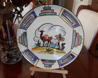 Artist Signed Hand Made Terra Cotta Pottery Plate Made in Peru