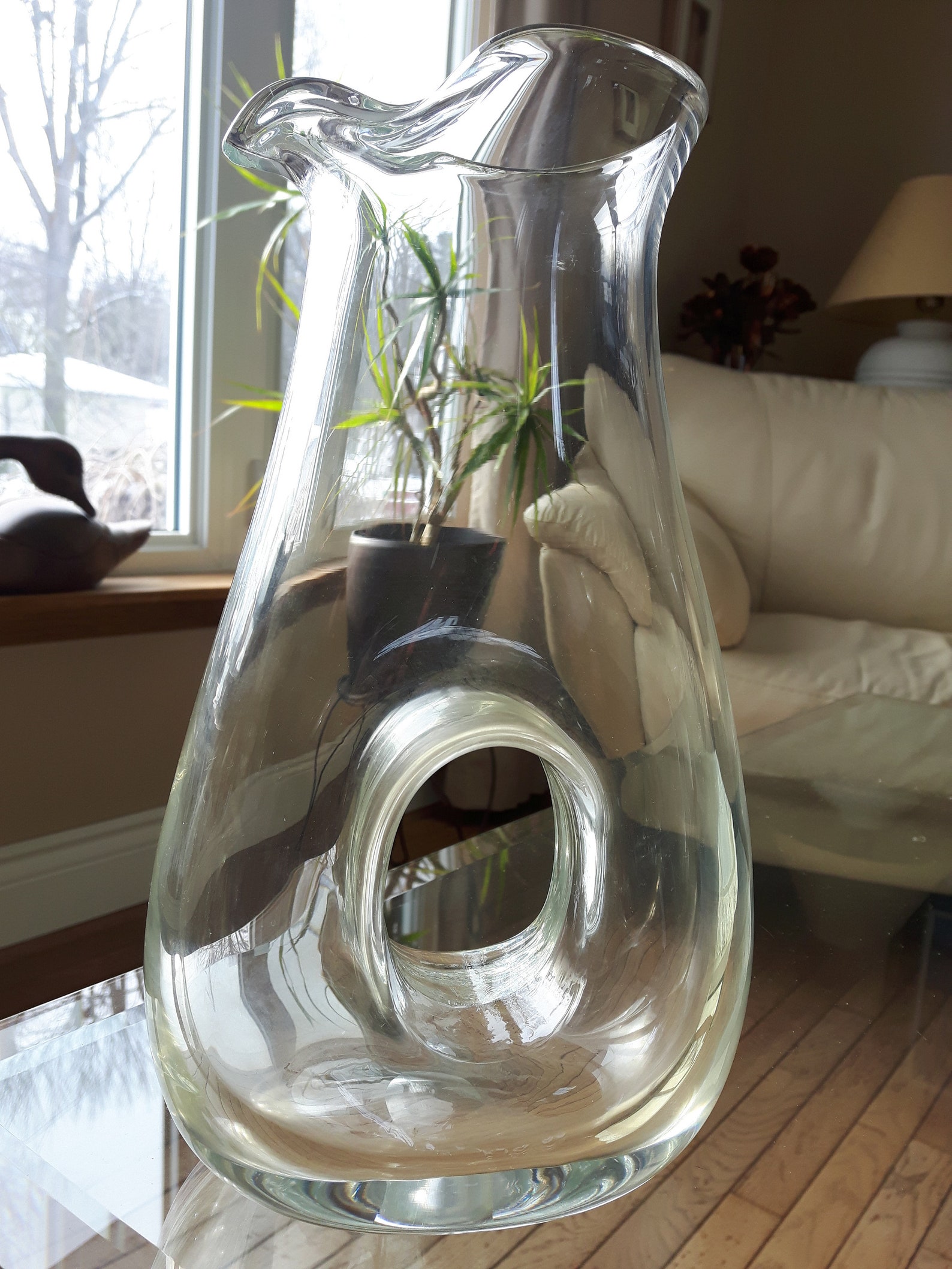 Hand Blown Heavy Glass Decanter with Centre Hole Vintage Etsy