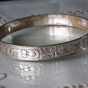 Sterling Silver Bangle Bracelet, Egyptian Hieroglyphics Silver Bracelet image 1