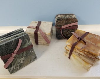 Hand Made Stone Coaster Set, Natural Stone Coaster Set, Polished Stone Coasters