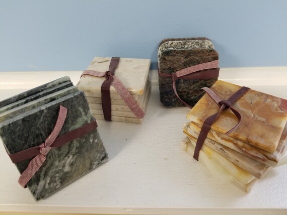 Hand Made Stone Coaster Set, Natural Stone Coaster Set, Polished Stone Coasters