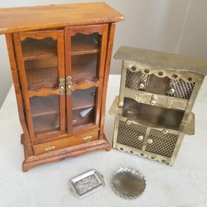Dollhouse Miniatures, Dollhouse Furniture, Dollhouse Wood China Cabinet, Dollhouse Metal China Cabinet, Dollhouse Kitchen Hutch