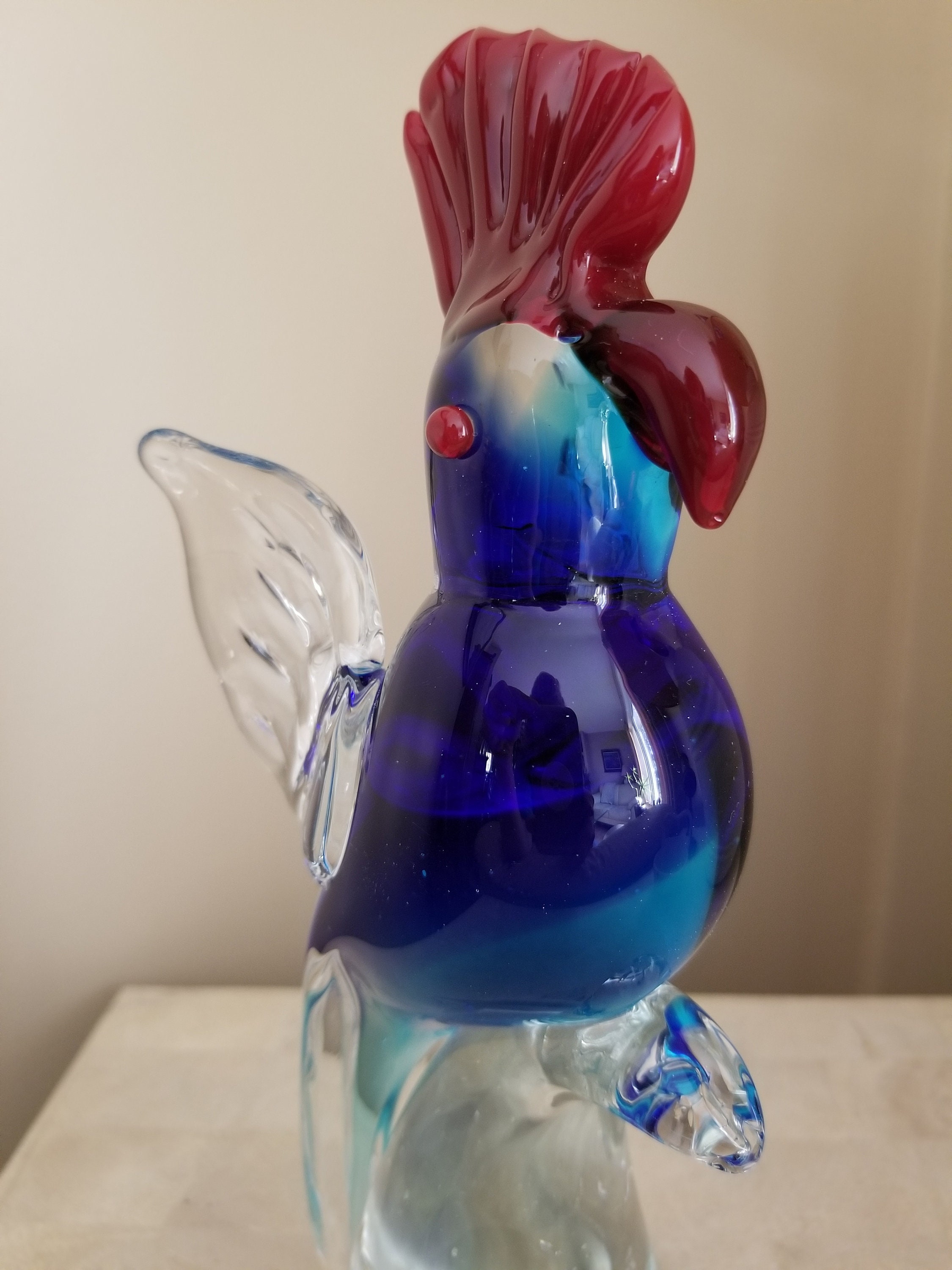 ガラス製　オウム ヴィンテージ ムラーノ スタイル ガラス製 青いオウム 透明な枝